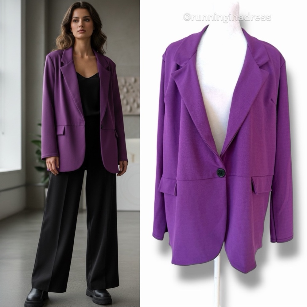 I Saw It First Oversized Longline Boyfriend One Button Blazer Royal  Purple 10